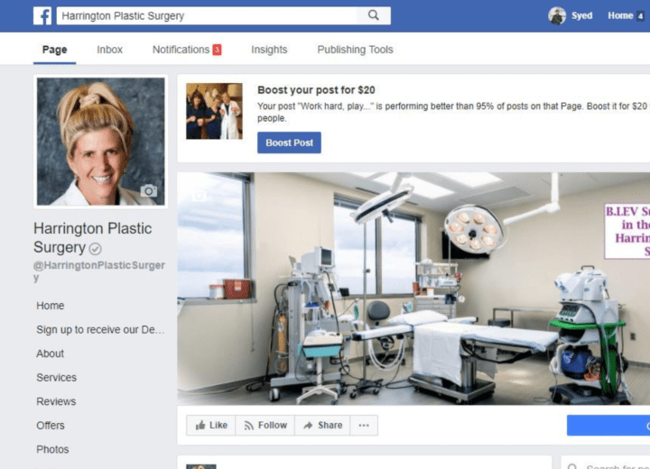 Plastic surgery Facebook page